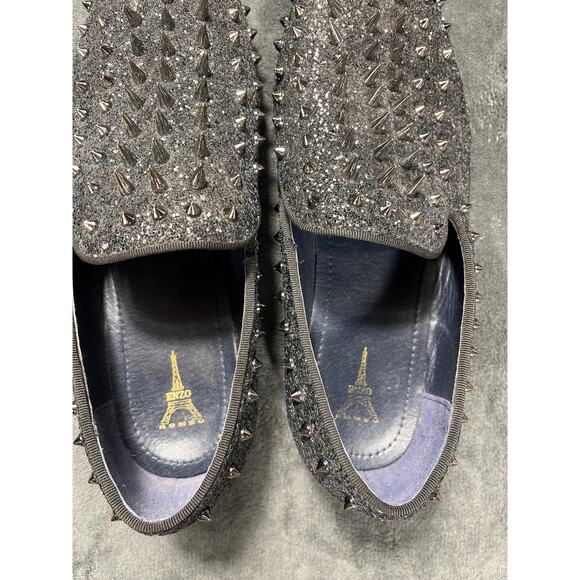 Enzo Romeo Men's Silver Spike Black Glitter Sslip-On Loafers Shoes 11 - Picture 5 of 6